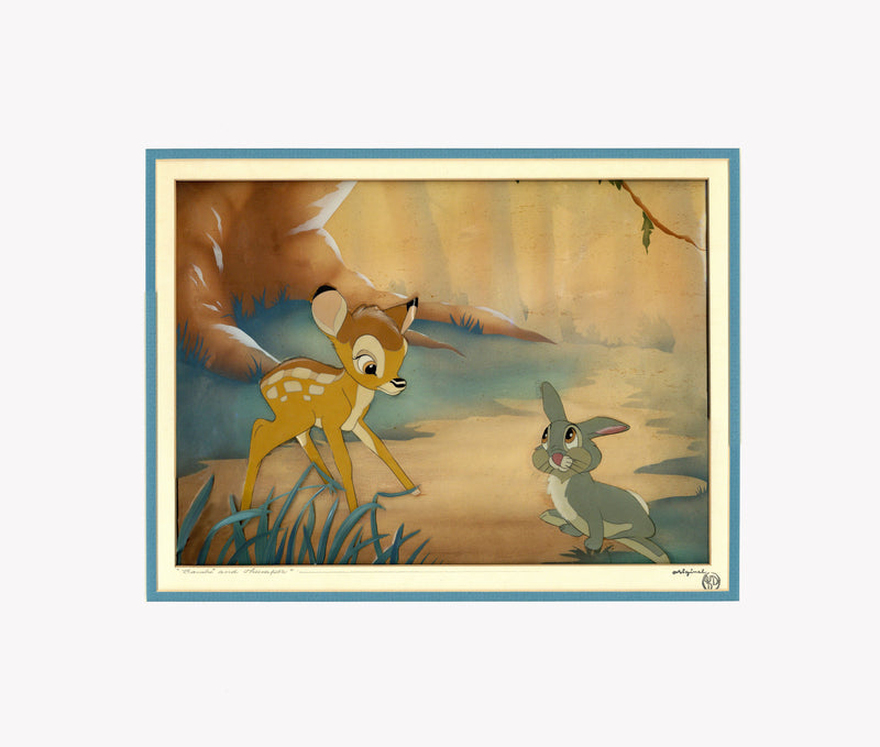 Bambi and Thumper Original Production Cel on Courvoisier Background (Framed)