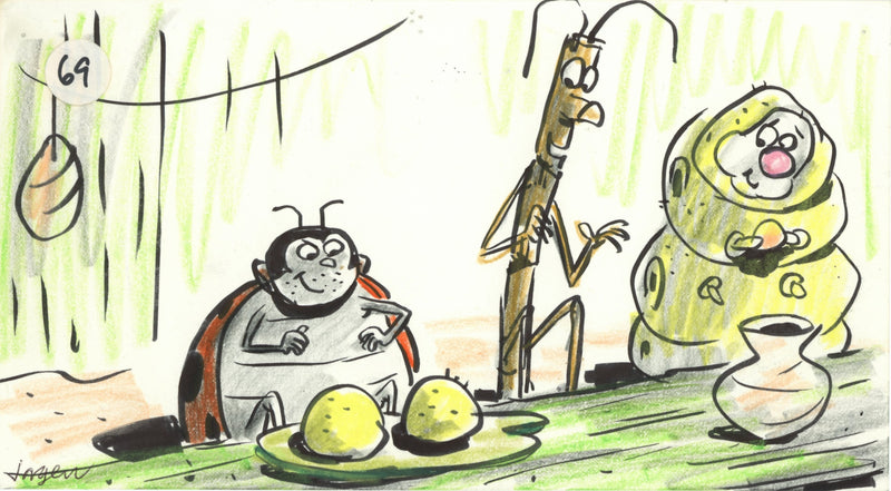 A Bug's Life Original Storyboard Drawing: Heimlich, Slim and Francis