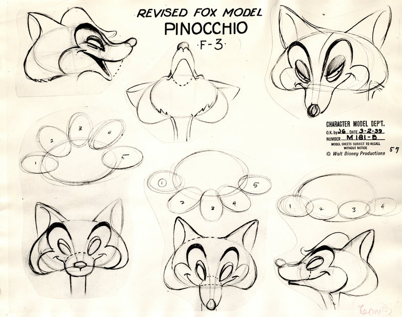 Pinocchio Original Production Model Sheet: Honest John