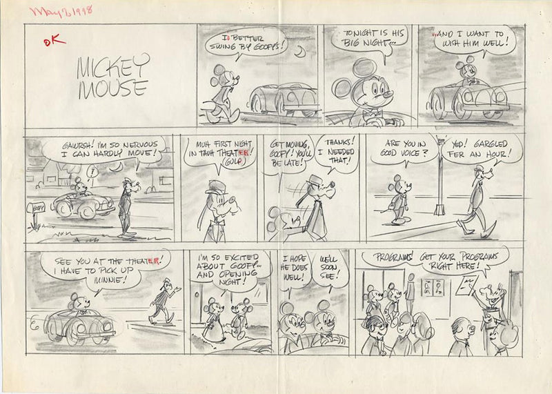 Mickey Mouse (1978) Original Sunday Comic Strip, Drawing, and Proof: Mickey, Minnie, and Goofy