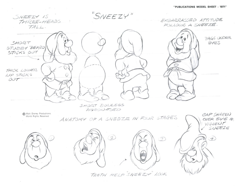 Snow White Publications Model Sheet (1971): Sneezy