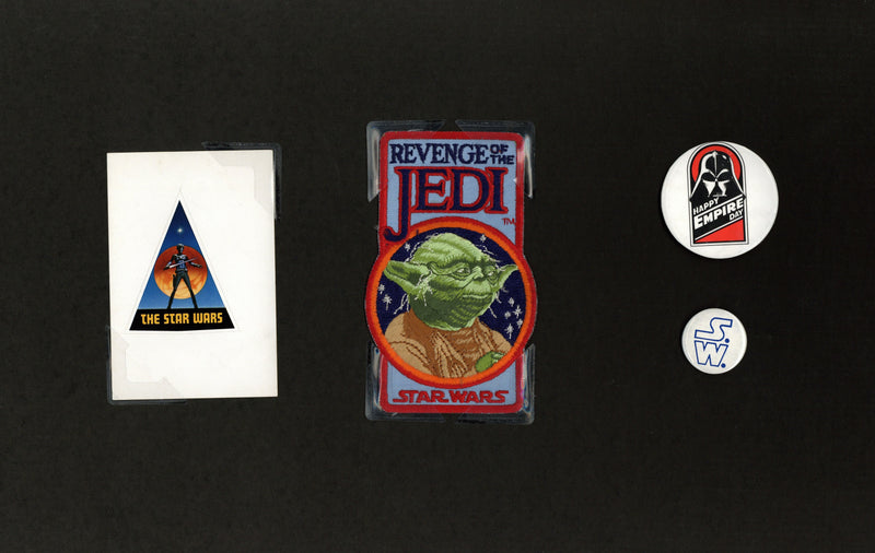 Star Wars Memorabilia from Anthony Daniels' Collection: Sticker, Embroidered Patch, and Button Pins