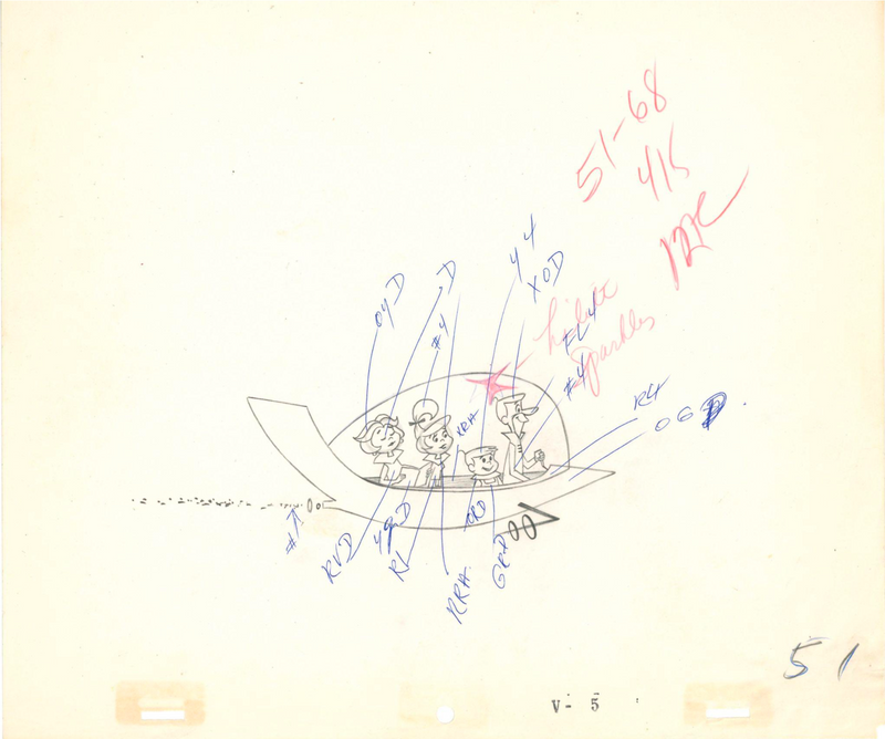 The Jetsons Opening Title Sequence Five Original Drawings and Signed Check