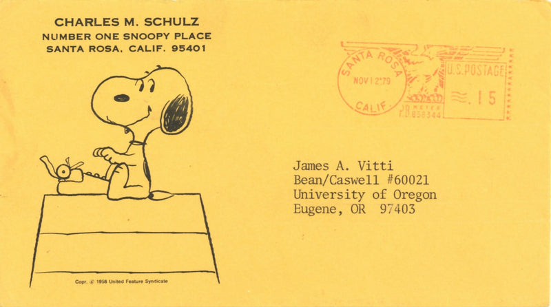 Vintage Signed Charles M. Schulz Letter and Envelope