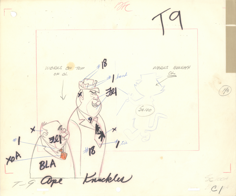 Set of 3 Top Cat Original Production Layout Drawings: Sergeant and Thugs