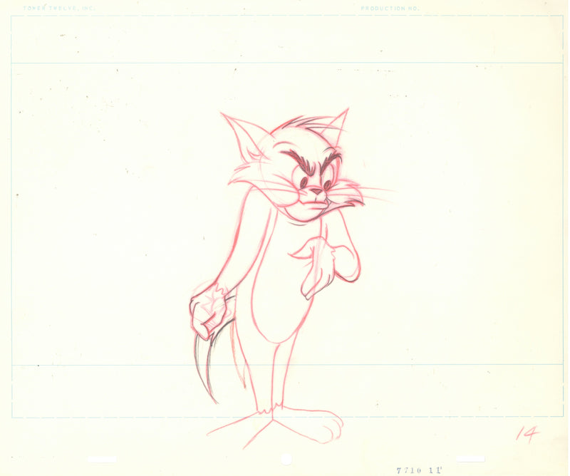 Tom And Jerry Original Production Cel with Matching Drawing on Original Background: Tom