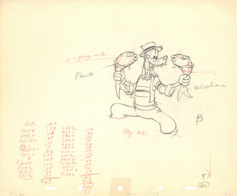 Goofy and Wilbur Original Production Drawing: Goofy