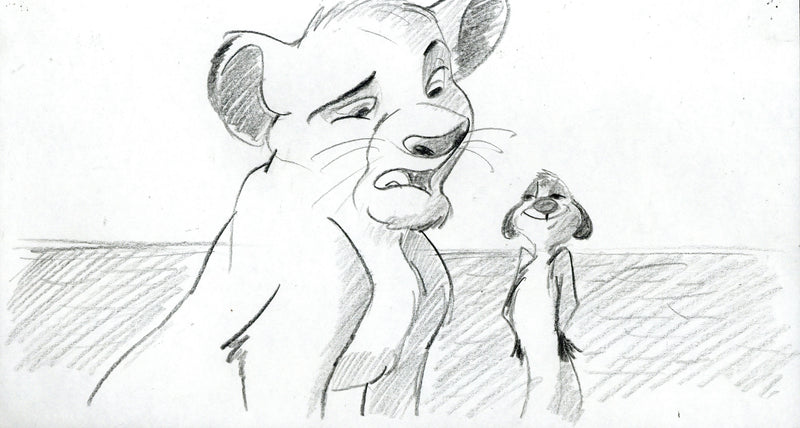 The Lion King Original Storyboard Drawing: Simba and Timon