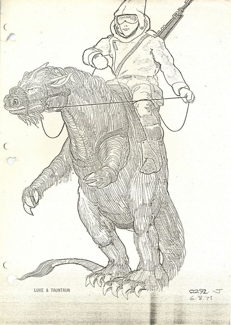 Star Wars: The Empire Strikes Back - Photostat Concept Drawing with Embedded Initial: Luke and Tauntaun