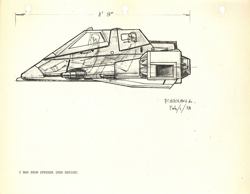 Star Wars: The Empire Strikes Back - Ralph McQuarrie Photostat Concept Drawing: Two-Man Snow Speeder (New Design)