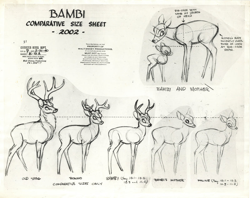 Bambi Original Stat Model Sheet: Comparative Size Chart