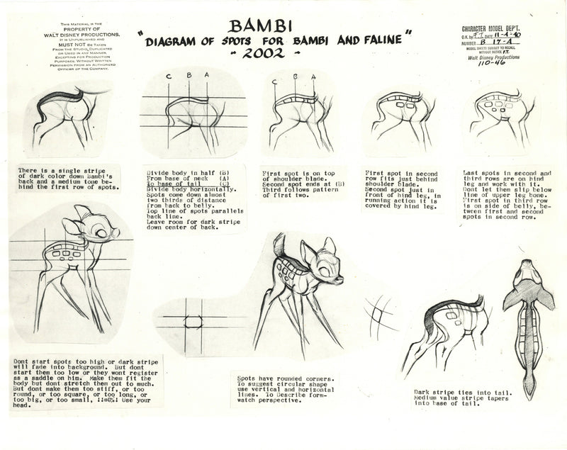 Bambi Original Stat Model Sheet: Diagram of Spots for Bambi