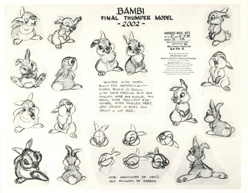 Bambi Original Stat Model Sheet: Thumper