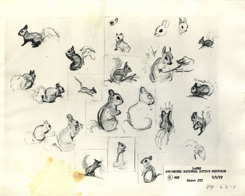 Bambi Original Stat Model Sheet: Squirrel Action Sketches