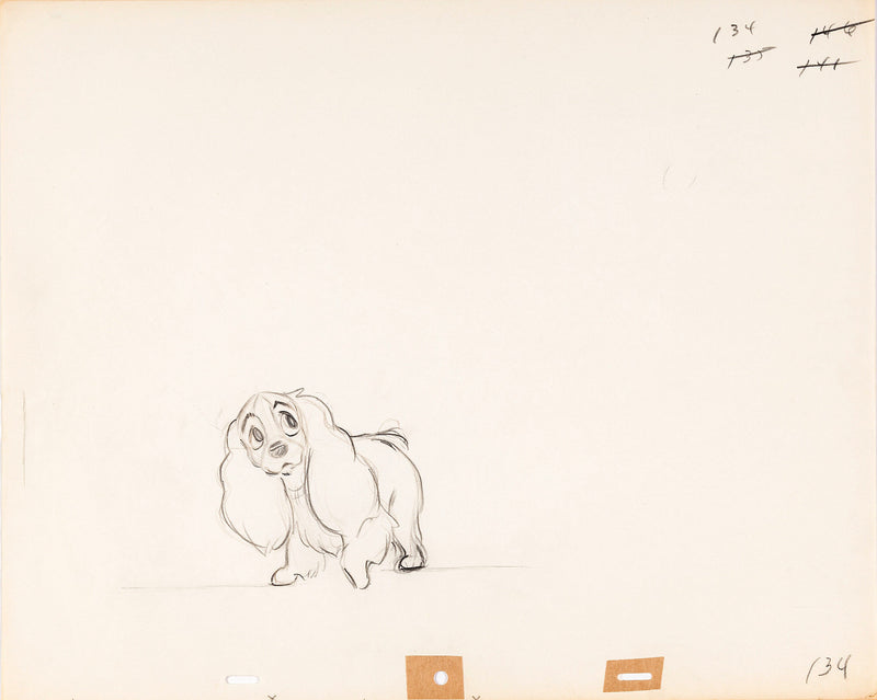 Lady and the Tramp Pair of Vintage Original Production Drawings: Lady, Tramp
