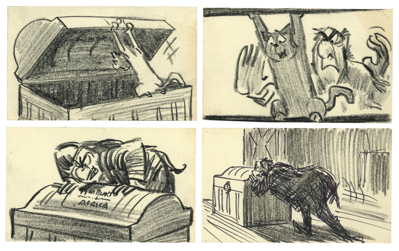 Aristocats Original Storyboard Drawings (Set of 4): Thomas O'Malley, Edgar