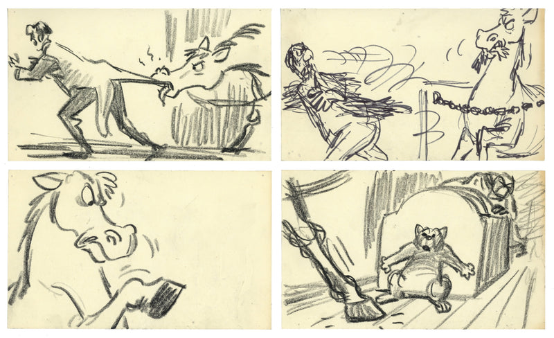 Aristocats Original Storyboard Drawings (Set of 4): Thomas O'Malley, Edgar, Frou-Frou