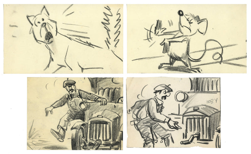 Aristocats Original Storyboard Drawings (Set of 4): Thomas O'Malley, Roquefort, Truck Drivers