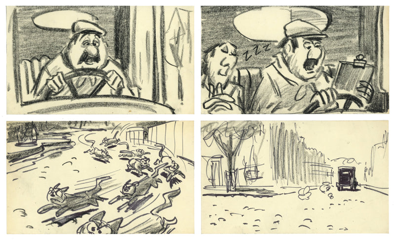 Aristocats Original Storyboard Drawings (Set of 4): Truck Drivers, Alley Cats