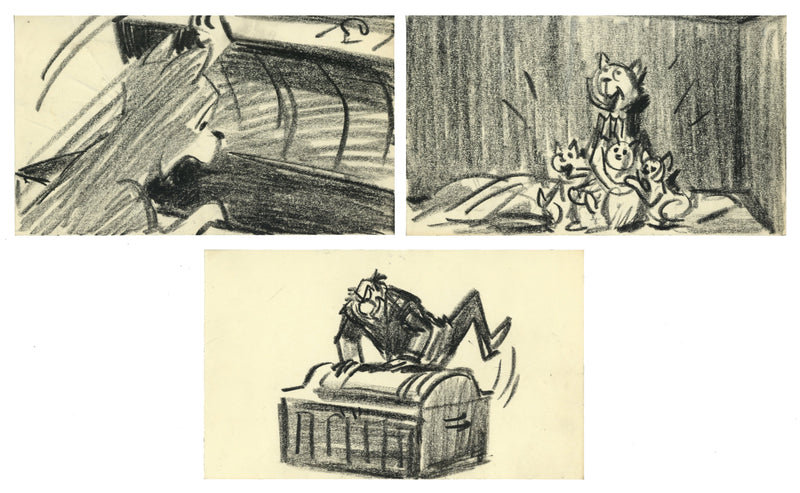 Aristocats Original Storyboard Drawings (Set of 3): Thomas O'Malley, Duchess, Kittens, Edgar