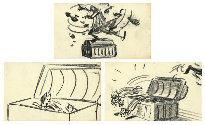 Aristocats Original Storyboard Drawings (Set of 3): Edgar, Alley Cats, Thomas O'Malley, Duchess, Kittens