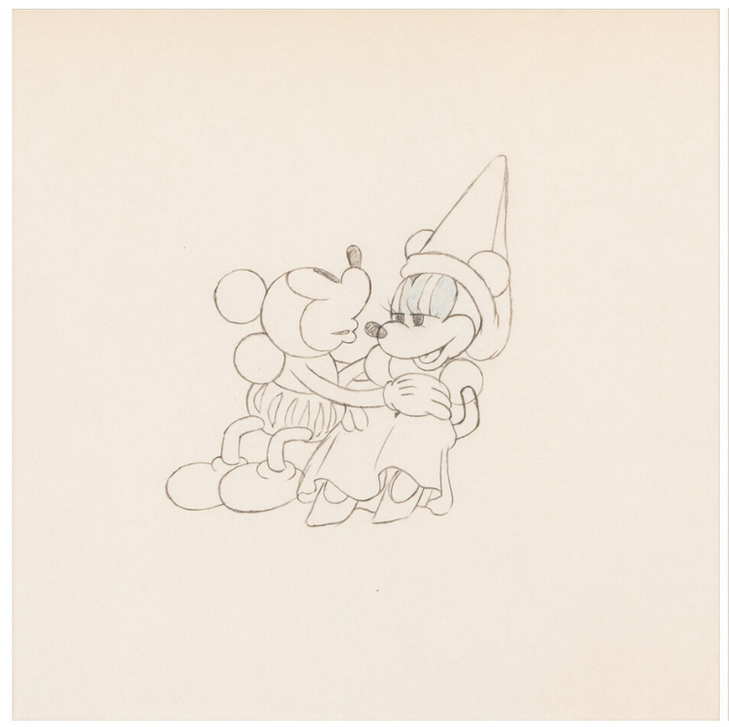 Ye Olden Days Pair of Vintage Original Production Drawing: Mickey Mouse, Minnie Mouse