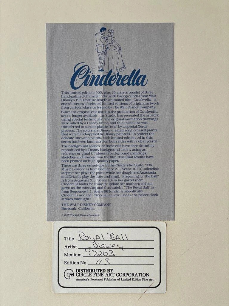 Cinderella and the Prince: Limited Edition Hand-Painted Cel (Framed)