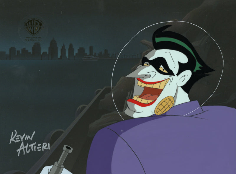 Batman The Animated Series Original Production Cel Signed by Kevin Altieri with Matching Drawing: Joker