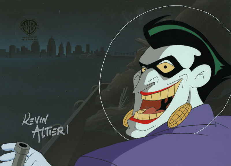 Batman The Animated Series Original Production Cel Signed by Kevin Altieri with Matching Drawing: Joker