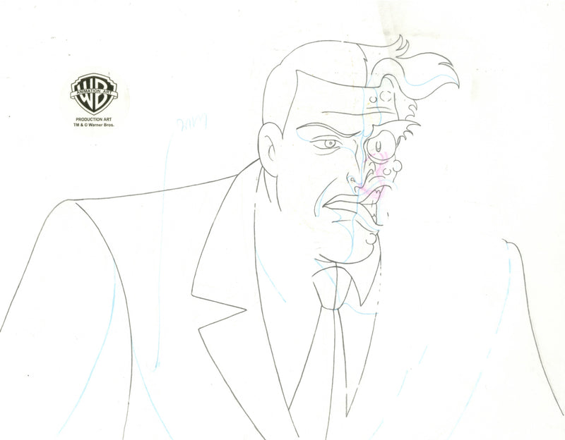 Batman The Animated Series Original Production Cel Signed by Kevin Altieri with Matching Drawing: Two-Face