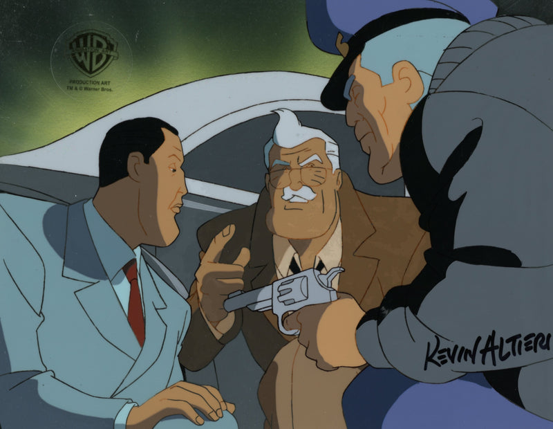 Batman The Animated Series Original Production Cel Signed by Kevin Altieri on Original Background: Harvey Dent, Commissioner Gordon