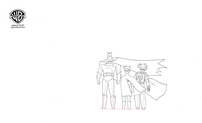 Static Shock Original Production Drawing: Batman, Robin, and Static Shock