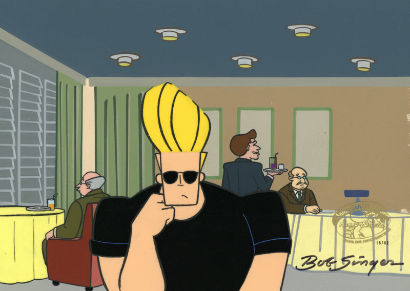 Johnny Bravo Original Production Cel on Original Background signed by Bob Singer