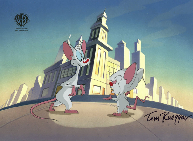 Pinky And The Brain Original Production Cel Signed by Tom Ruegger: Pinky, Brain