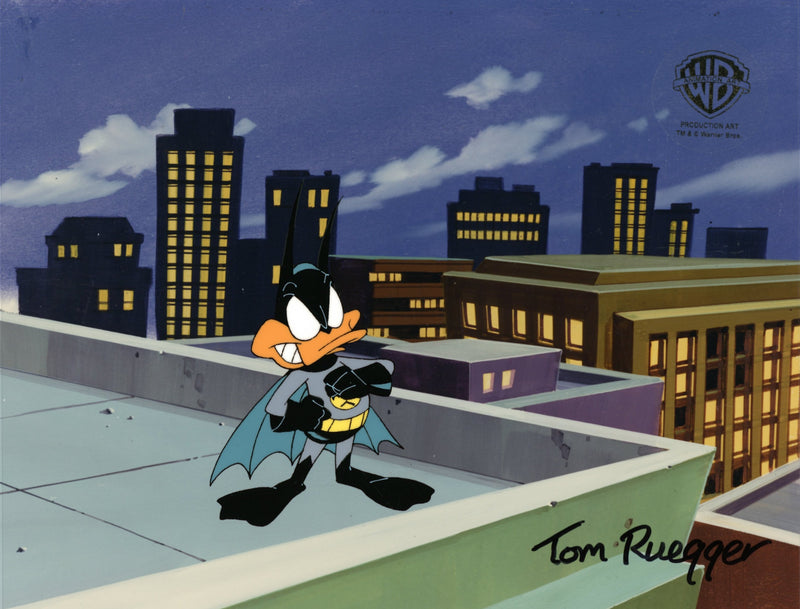 Tiny Toons Original Production Cel with Matching Drawing Signed by Tom Ruegger: Batduck