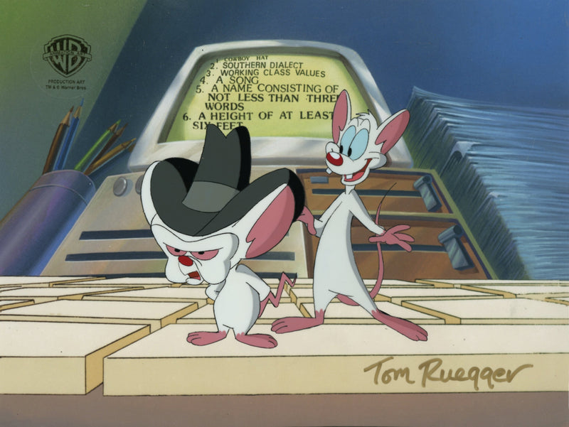 Pinky And The Brain Original Production Cel Signed by Tom Ruegger: Pinky, Brain