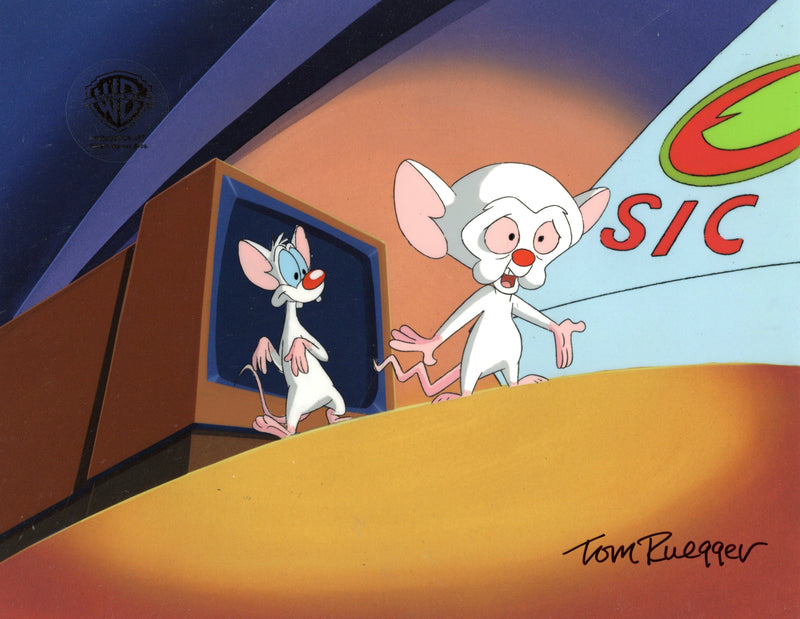 Pinky And The Brain Original Production Cel Signed by Tom Ruegger: Pinky, Brain