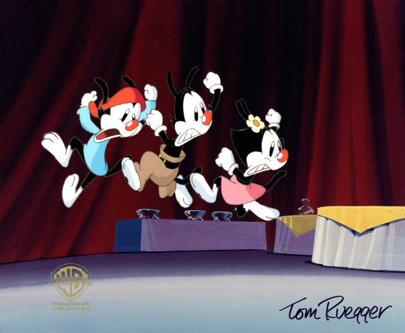 Animaniacs Original Production Cel Signed by Tom Ruegger: Yakko, Wakko, Dot