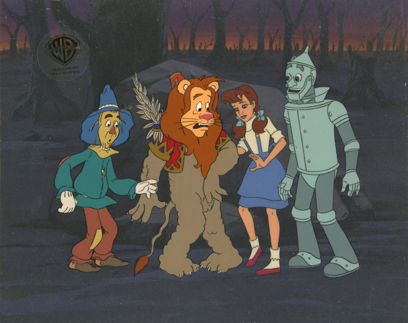 The Wizard of Oz Original Production Cel on Original Background: Scarecrow, Cowardly Lion, Dorothy, Tin Man