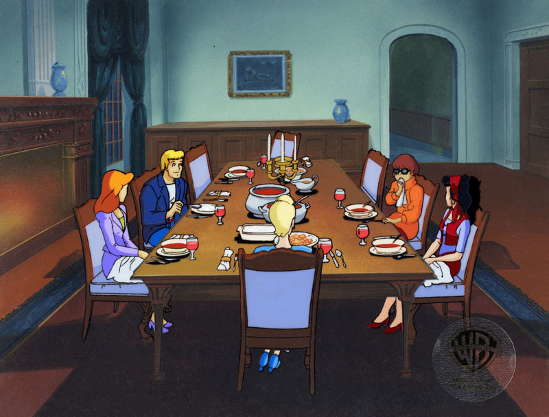 Scooby-Doo on Zombie Island Original Production Cel on Original Production Background: Velma, Daphne, Fred, Lena, Simone