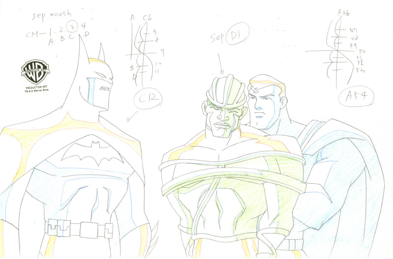 Justice League Unlimited Original Production Drawing: Batman, Superman