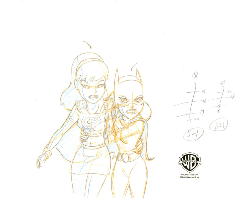 The New Batman Adventures Original Production Drawing: Supergirl, Batgirl