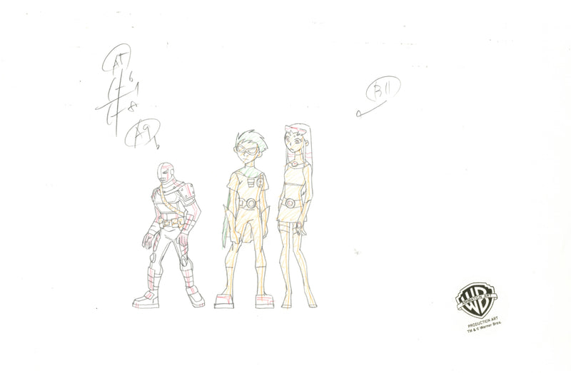 Teen Titans Original Production Drawing: Slade, Robin, Starfire