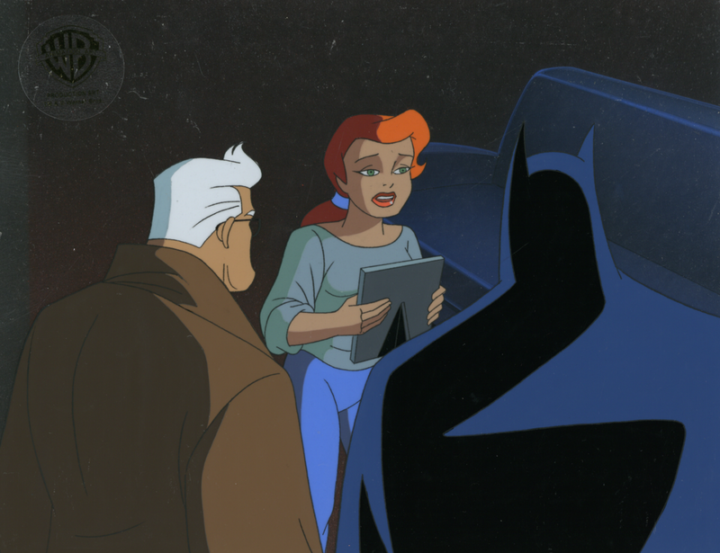 Batman The Animated Series Original Production Cel On Original Background: Batman, Gordon, Pamela