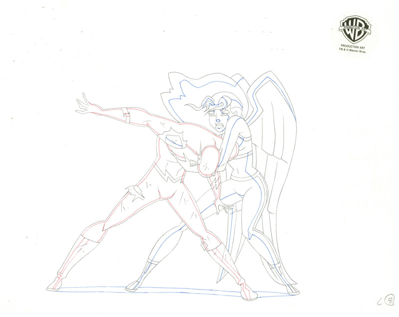 Justice League Unlimited Original Production Drawing: Hawkgirl, Flash