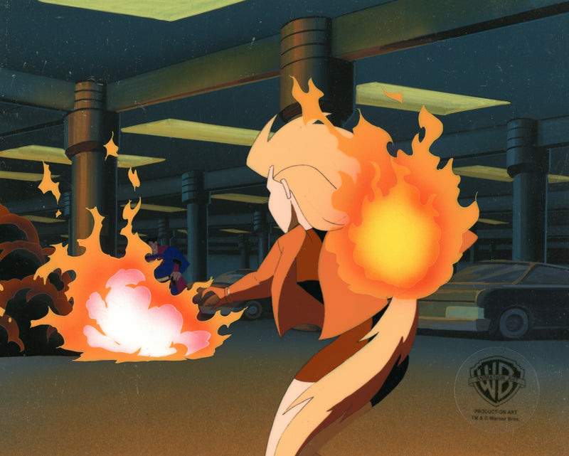 Superman the Animated Series Original Production Cel on Original Background: Volcana, Superman