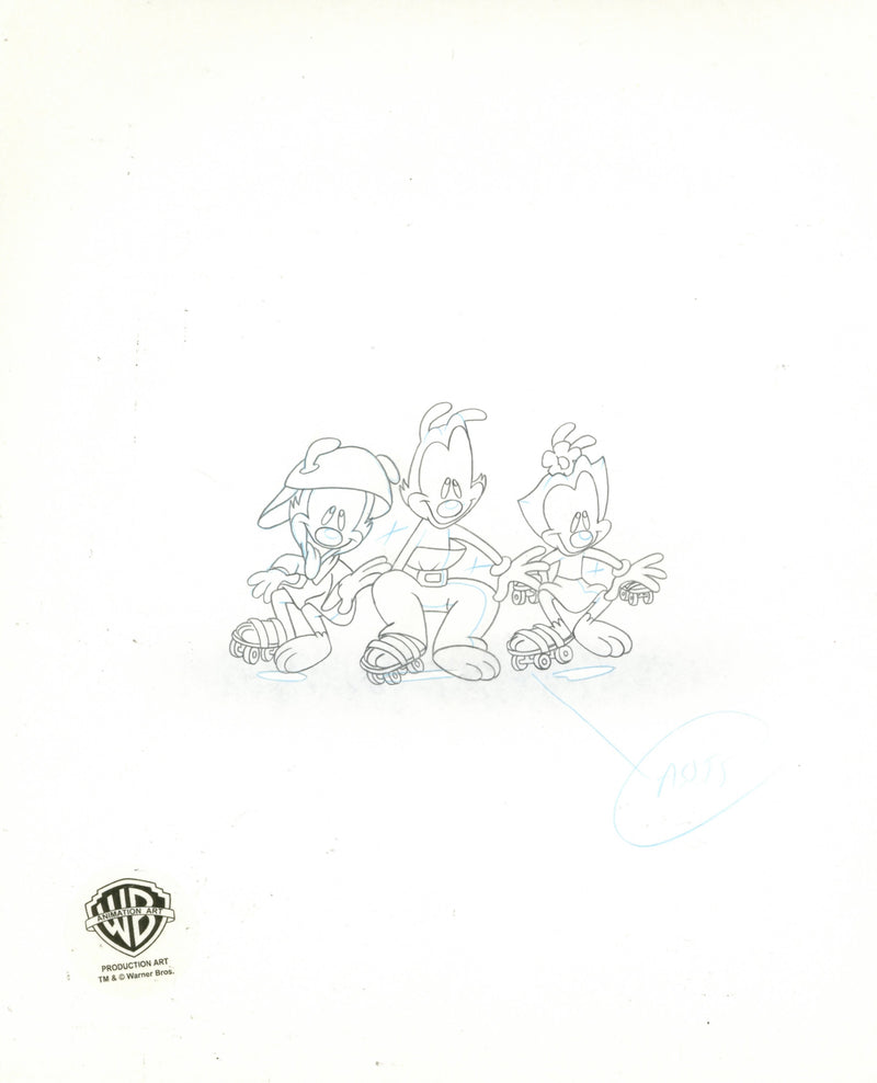 Animaniacs Original Production Cel with Matching Drawing: Yakko, Wakko, Dot