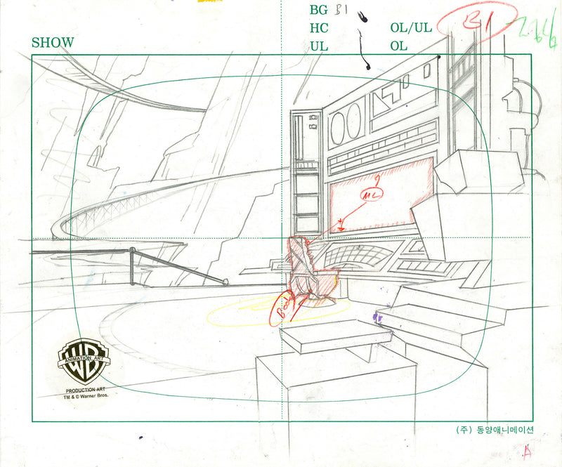 Batman Beyond Original Production Cel on Original Background with Matching Drawings: Bruce, Terry, Ace