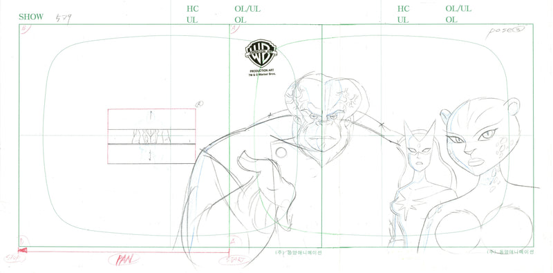 Justice League Original Production Pan Drawing: Ultra-Humanite, Star Sapphire, Cheetah