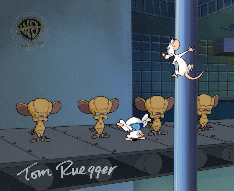 Pinky And The Brain Original Production Cel on Original Background Signed by Tom Ruegger: Pinky, Brain